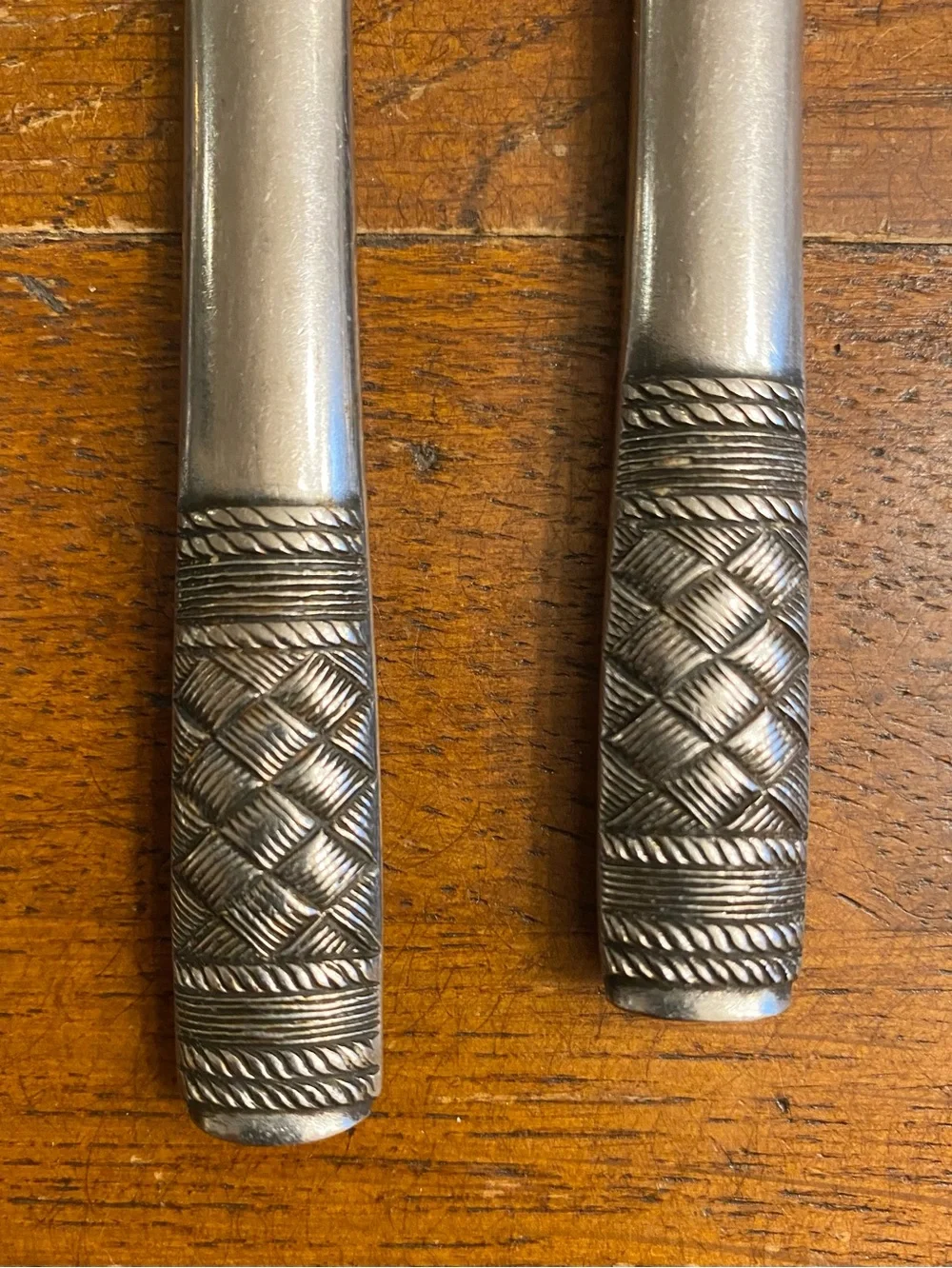 VTG National Stainless Basket Weave Crosshatch Dinner Knives MCM Korea set of 4 - Picture 2 of 5